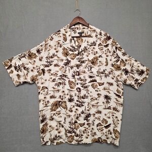 George‎ Mens Brown Hawaiian Button Up Short Sleeve Shirt Size 2XL
